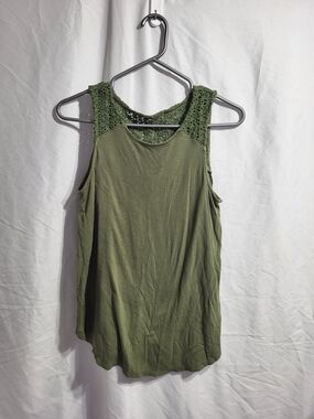 Old Navy Olive Green Crochet-Back Tank Top, Size Small